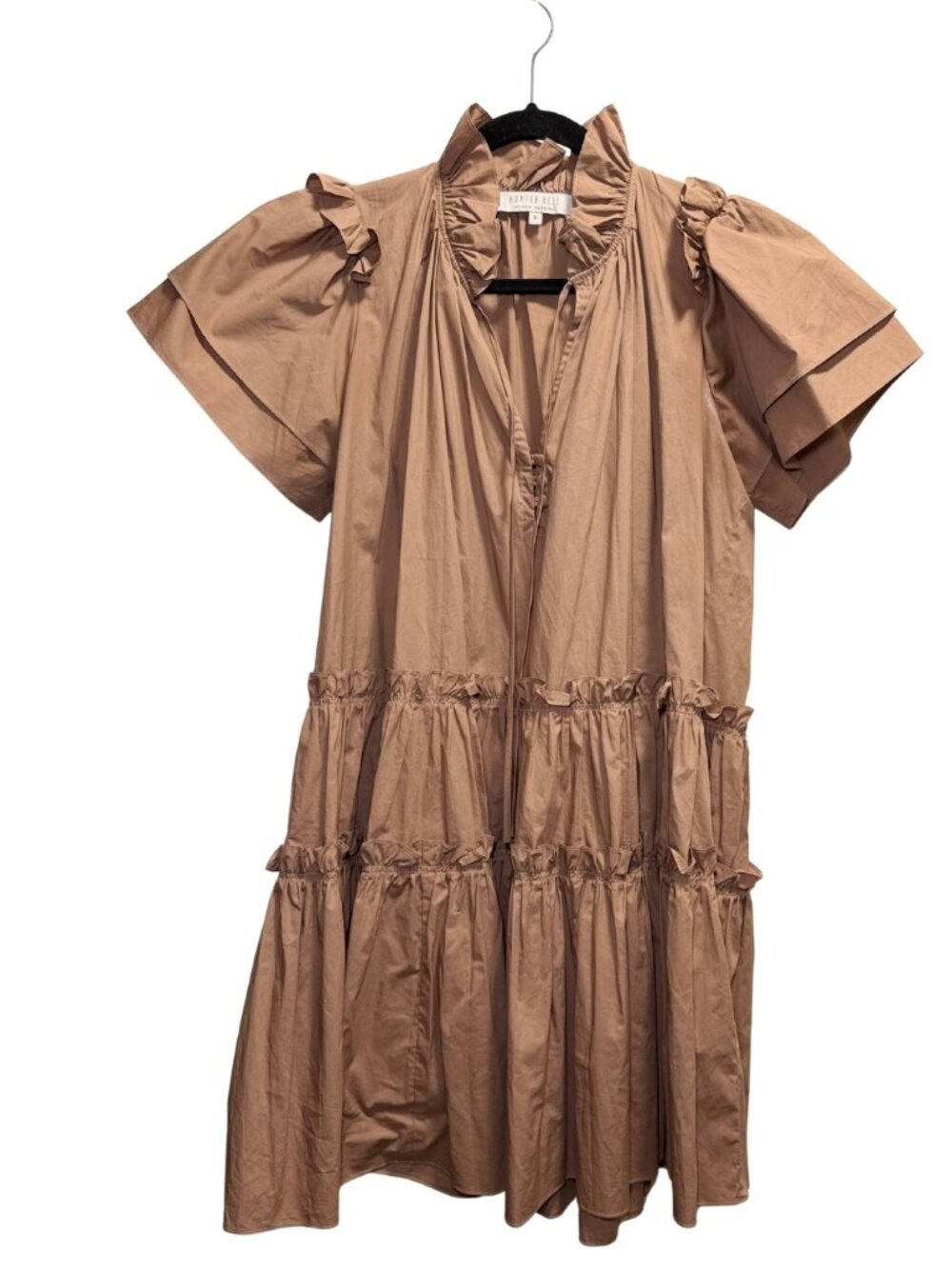 Hunter Bell Ramsey Tan Ruffle Tiered Mini Dress Size Small